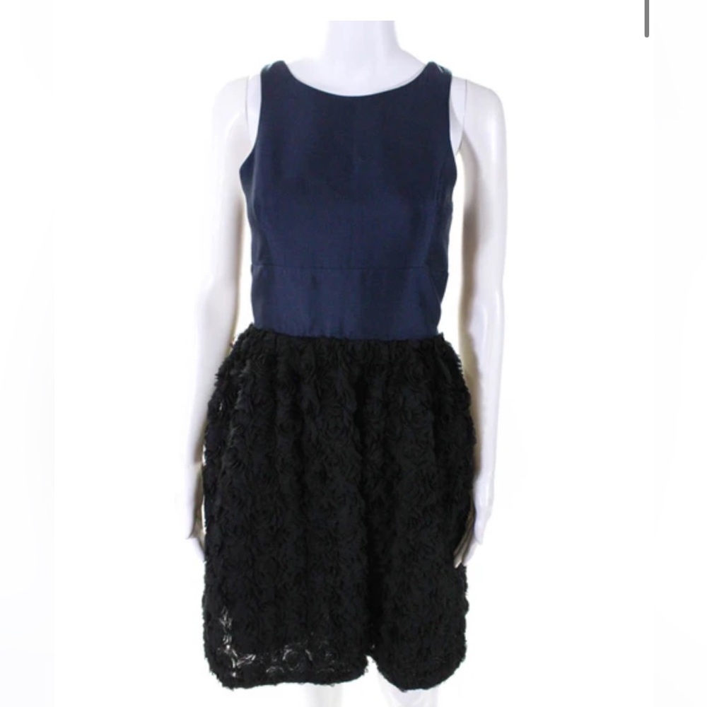 J Crew Size 8 Blue/Black cocktail dress with Fabric Flowers